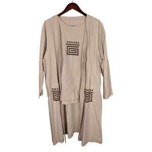 Simply Southwest Tribal Linen Top + Sleeveless Open Duster Cardigan Size L